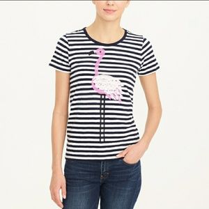 J. Crew Factory Tops - J. Crew Flamingo Striped Collector Sequin Tshirt J. Crew Factory Tops - J. Crew Flamingo Striped Collector Sequin Tshirt